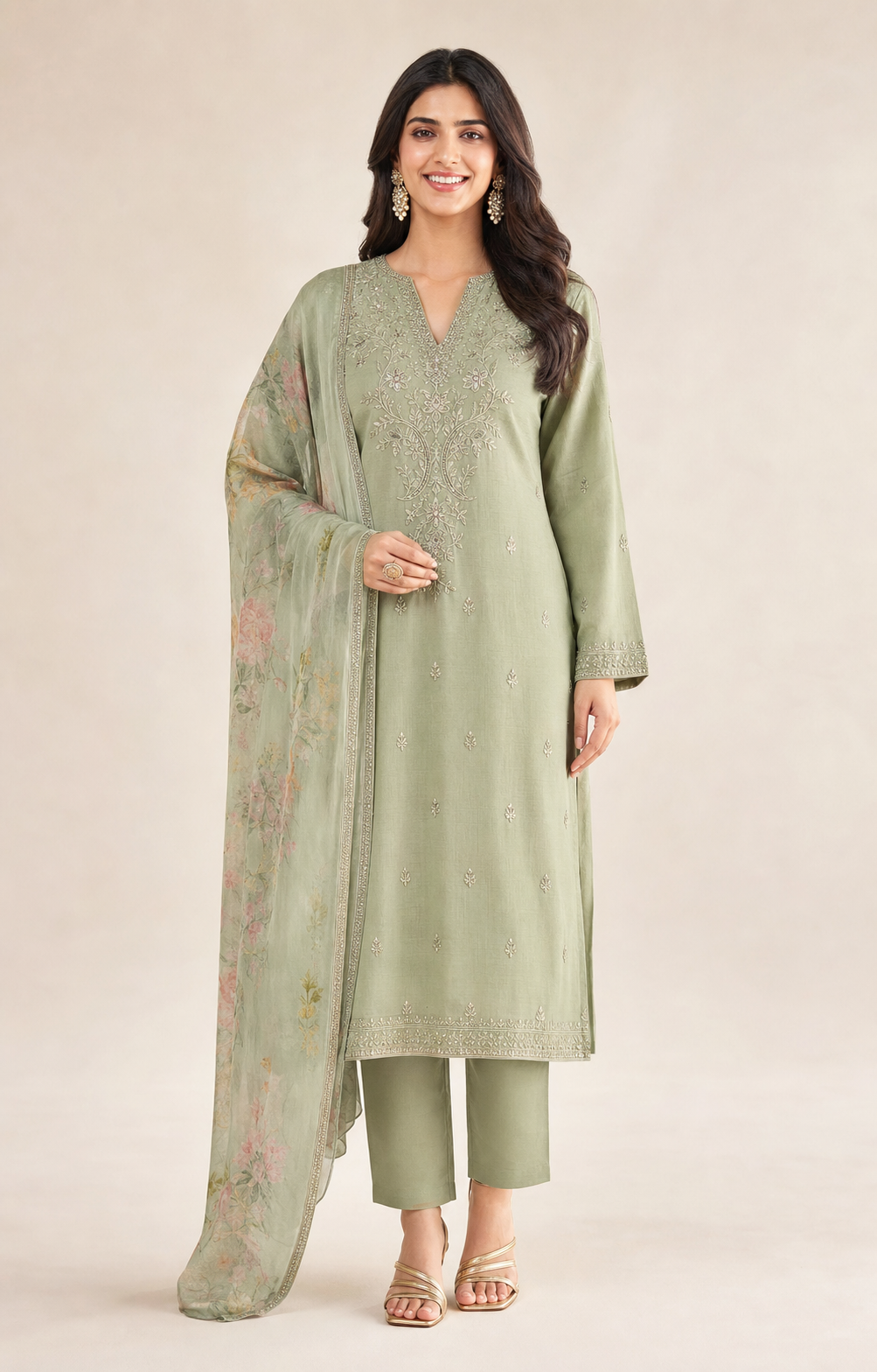 Jade Embroidered Suit Set