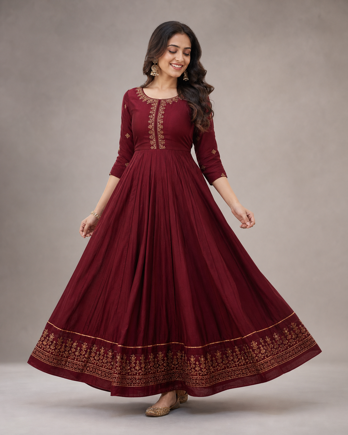 Maroon Embroidered Anarkali